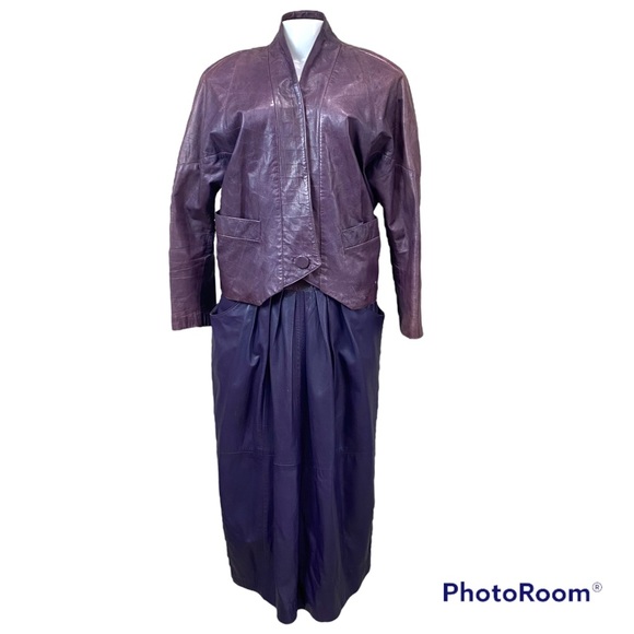 VTG Lillie Rubin Purple Leather Jacket Skirt Suit 6 - Picture 3 of 11